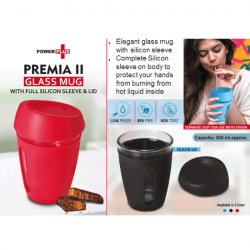 Premia II Glass Mug with Full Silicon Sleeve & LID - CGP-3570