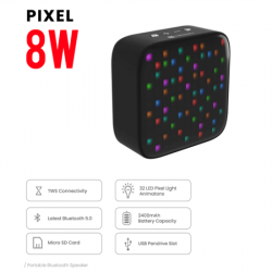 Portronics Pixel 8W Portable Bluetooth Speaker with 32 LED Displays Animation - CGP-3597