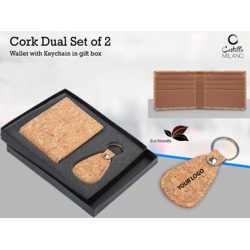 Cork Dual Set Wallet With Keychain In Gift Box - CGP-3105