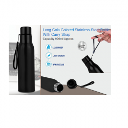 Long Cola Colored Stainless Steel Bottle With Carry Strap - CGP-3432