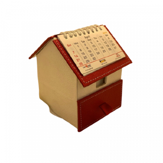  Red/pearl hut shape slip box with drawer and calendar