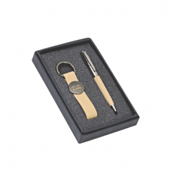 2 pcs Gift Set Leather and gun metal fnish pen and key chain