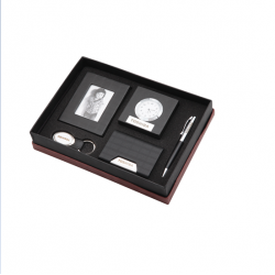 5 in 1 leather finish Executive Set includes pen, keychain, visiting card holder, table clock & Photo frame