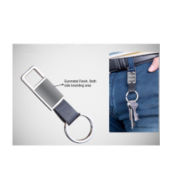 RECTANGLE STYLE HANGING CARABINER KEYCHAIN (WITH PU STRAP) | DOUBLE SIDE BRANDING AREA | GUNMETAL FINISH