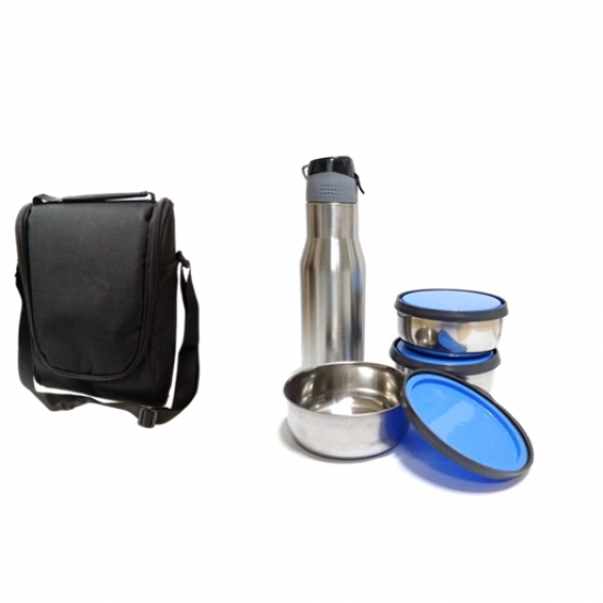 Lunch Bag with 3 Steel Containers and 1 Sipper