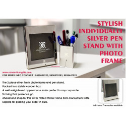 Silver finish photo frame and pen stand