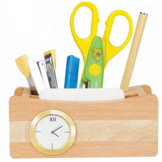 3 in 1 wooden desk set with clock mobile stand and pen stand