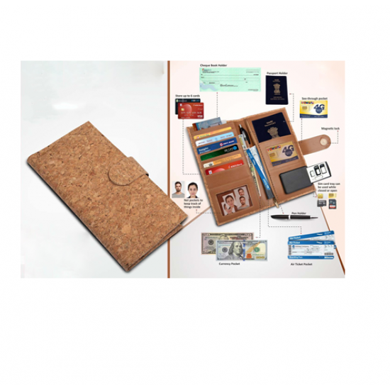 Eco-Friendly Cork Cheque Book Holder / Passport Holder With Sim Card Safe Case - CGP-3108